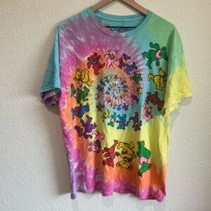 Y2K Liquid Blue Grateful Dead Spiral Dancing Bears Tie Dye T-shirt Streetwear 90